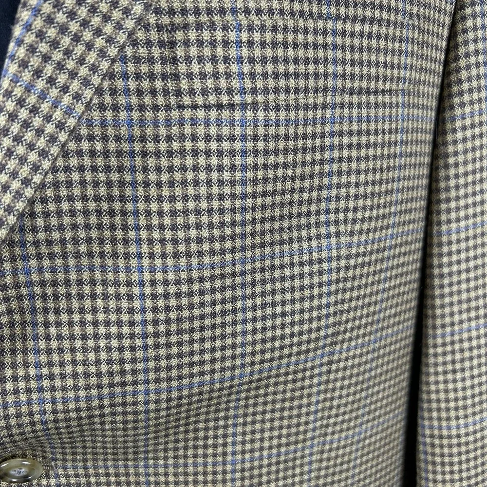Hart Schaffner Marx 42R Houndstooth Sport Coat Blue Overcheck 2 Button Wool Look